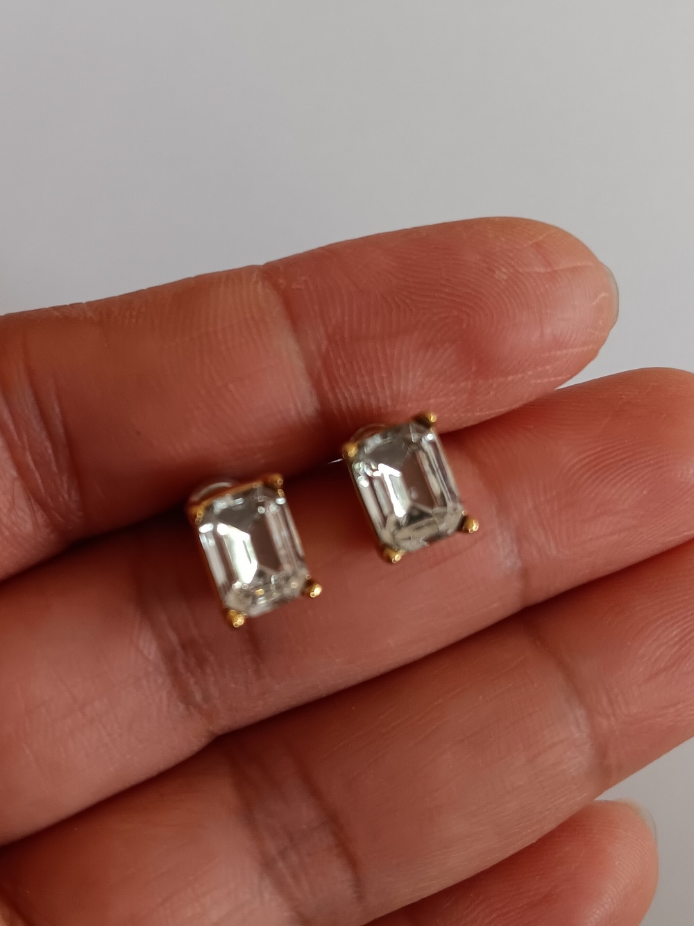 Clear & Gold Post Stud Earrings